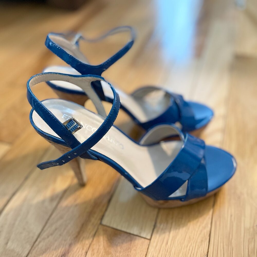 Franco Sarto Blue Patent Leather Platform Heels Sz 7